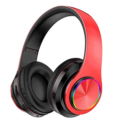 LED Bluetooth Wireless Foldable Headphone Headset with Built in Mic (Red)